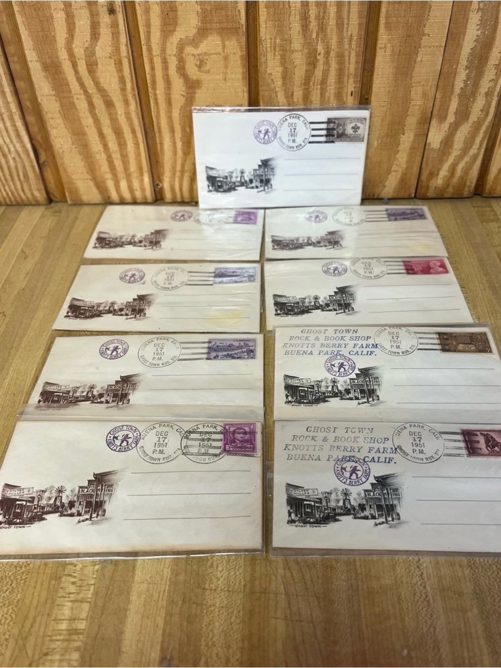 Vintage collection of postmark envelopes with three cents stamps set of nine